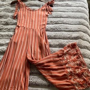 Floral Coral Jumpsuit with contrasting stripes